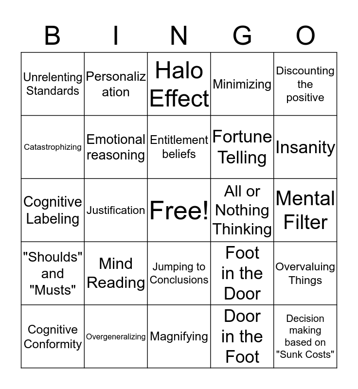 Cognitive Distortions Bingo Card