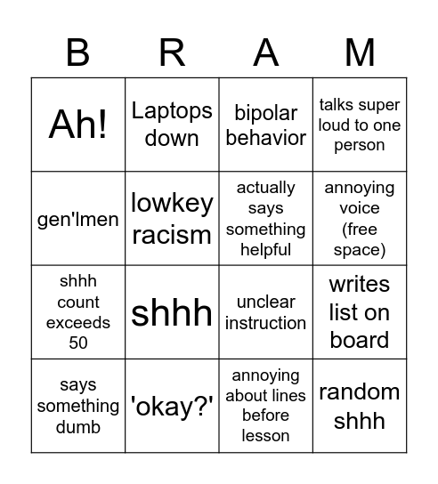 braithwaite Bingo Card