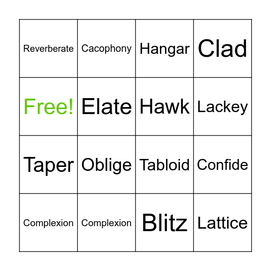 Warcross Vocabulary Bingo Card