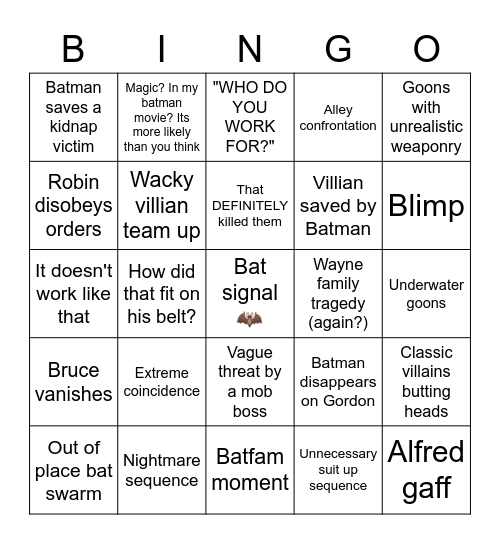 Batman Bingo Card