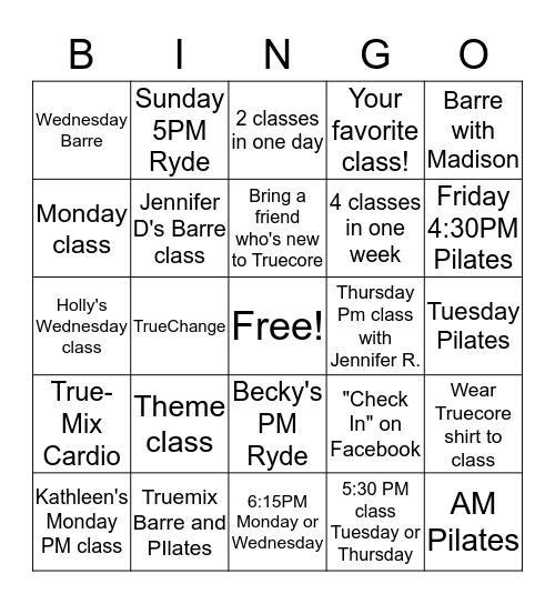 Truecore Bingo!  Bingo Card