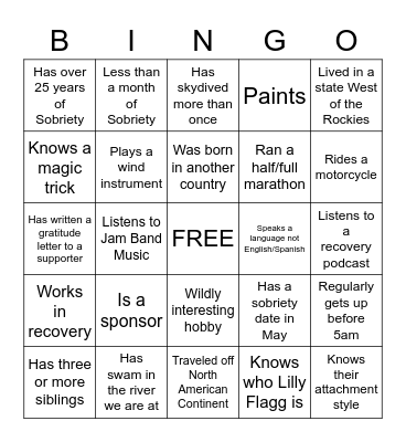 Addiction Recovery: Meet Amazing People Bingo Card