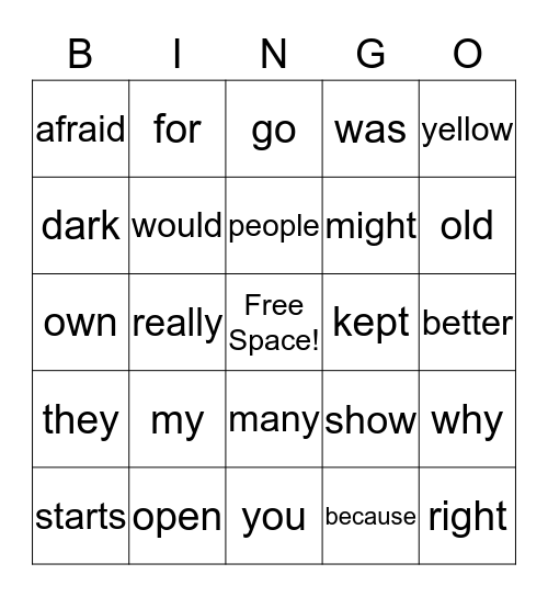 Journeys High Frequency Words Bingo Card