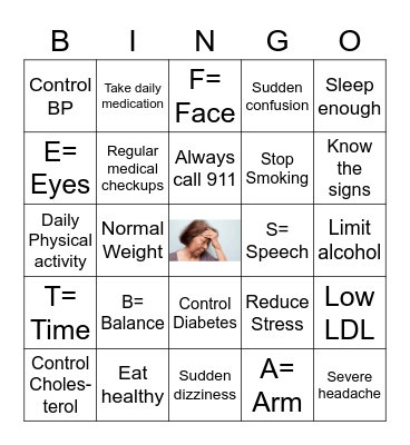 STROKE education Bingo Card