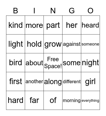 Journeys High Frequency Words Bingo Card