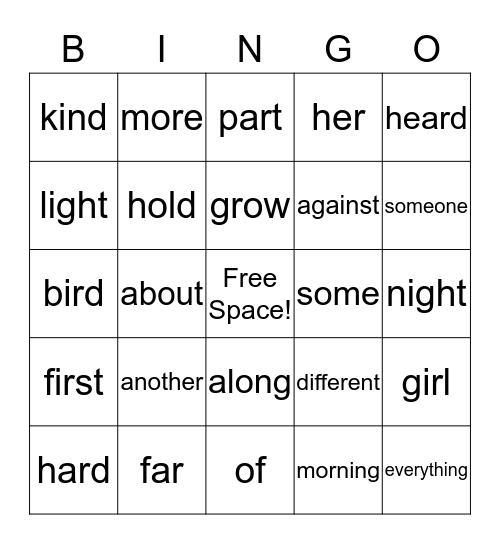Journeys High Frequency Words Bingo Card