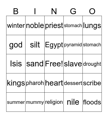 Ancient Egypt Bingo Card