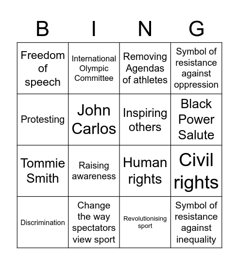1968 Olympics Bingo Card