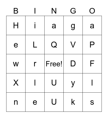 ABC Bingo Card