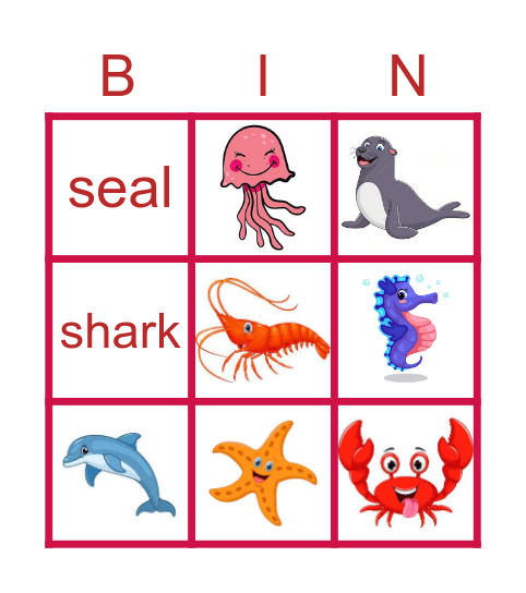 Water animals Bingo Card