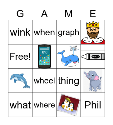 Phonics Fum (wh, ph) Bingo Card
