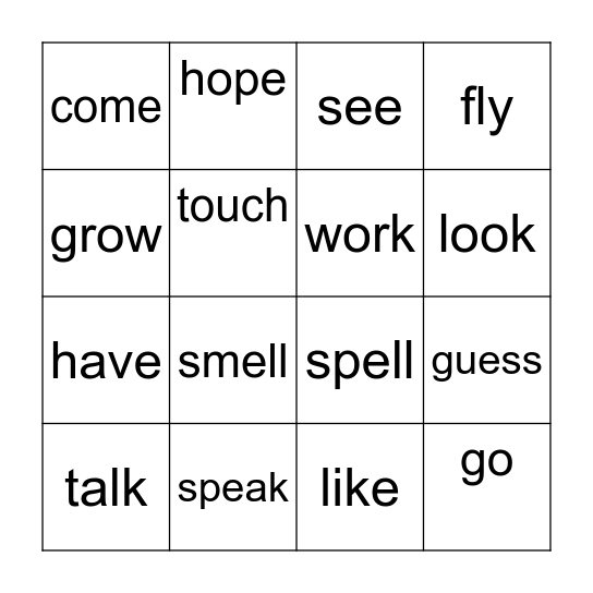 動詞大集合 Bingo Card