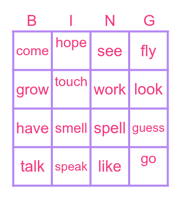 動詞大集合 Bingo Card