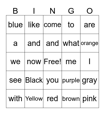 Sam's Sight Words Bingo Card