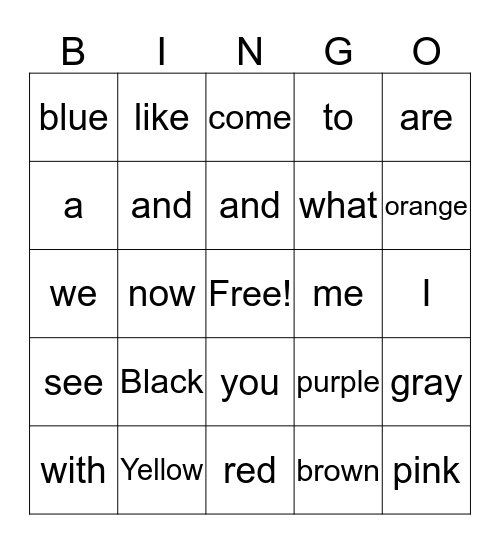 Sam's Sight Words Bingo Card