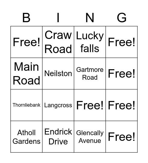 Houses Bingo Card