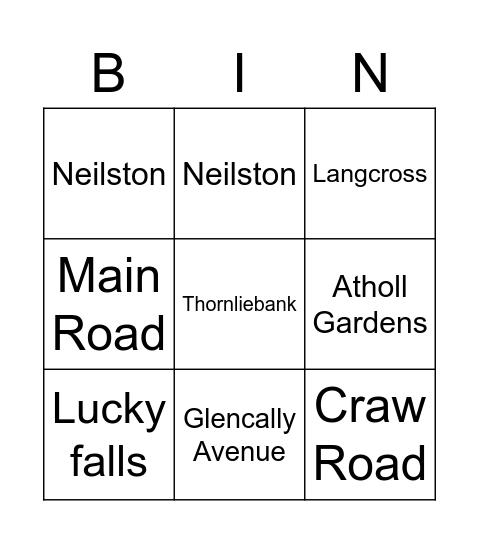 Houses Bingo Card