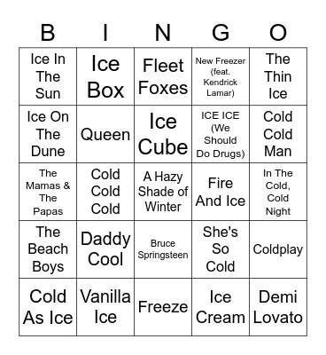 Ice Ice Baby Bingo Card