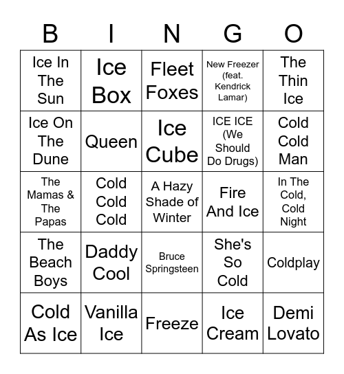Ice Ice Baby Bingo Card
