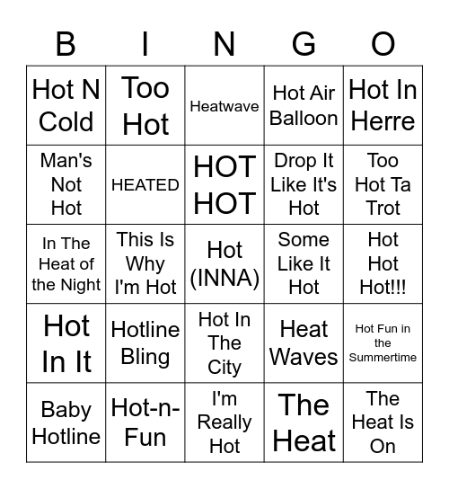 It's Getting Hot In Here Bingo Card