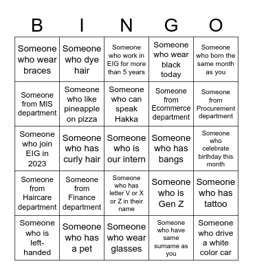 Someone I Know in EIG Bingo Card