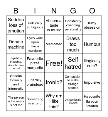 Weird people Bingo Card