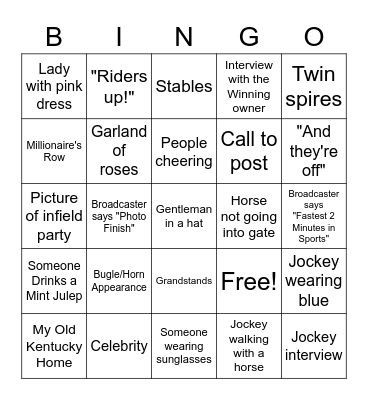 Kentucky Derby Bingo Card