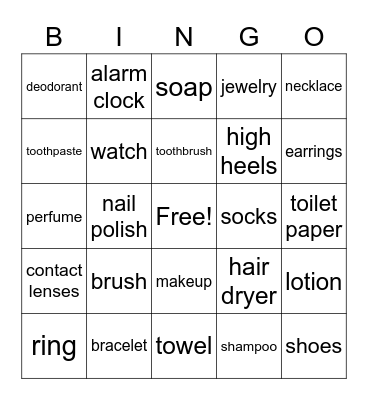 Everyday Items Bingo Card