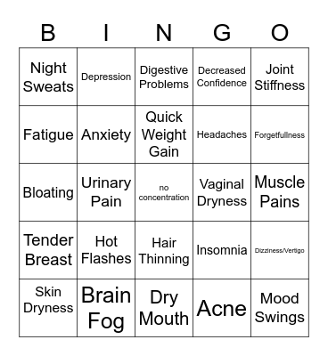 Menopause  Bingo Card