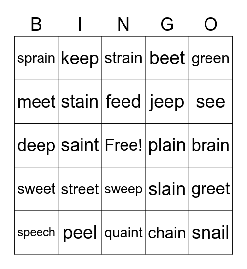 Vowel Teams Bingo Card