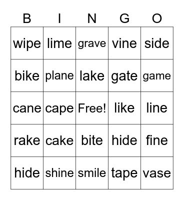 long a and i Bingo Card