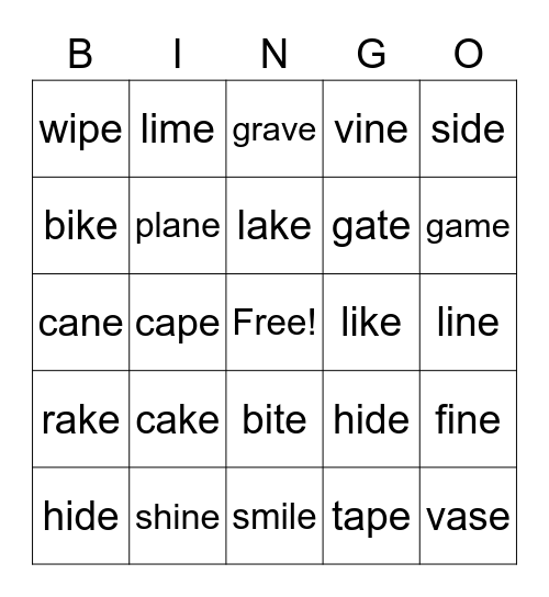 long a and i Bingo Card