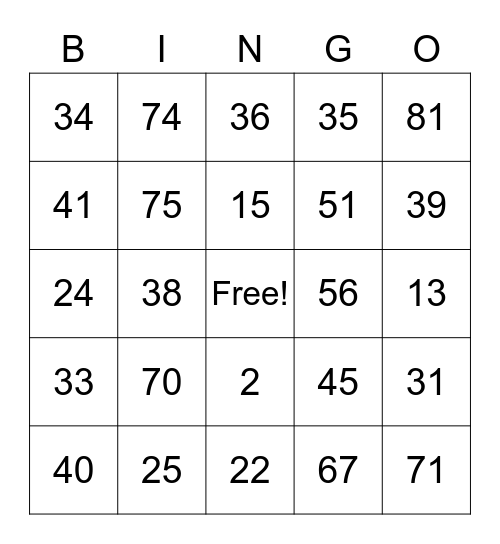 KIBS Bingo Card