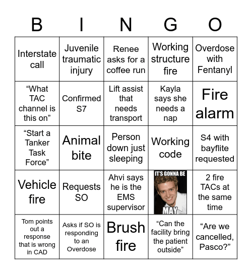 Fire Midweek Bingo Card