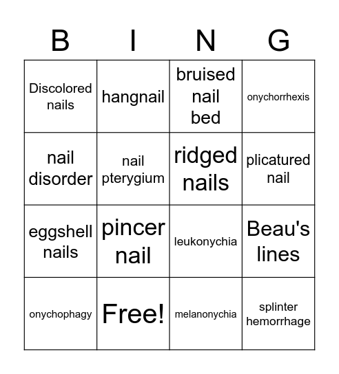 nails Bingo Card