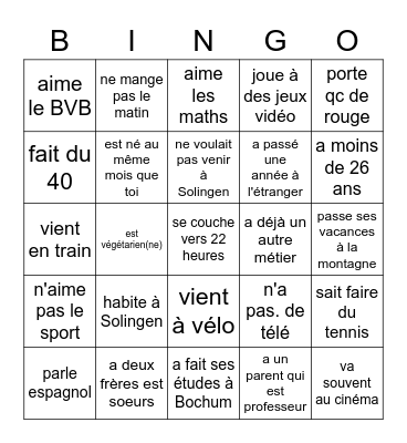 faire connaissance - trouve quelqu'un qui... Bingo Card