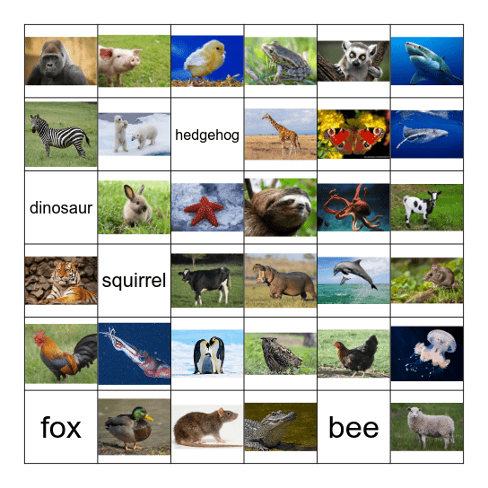 Les animaux Bingo Card