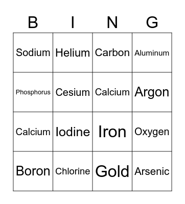 Periodic Table Bingo Card