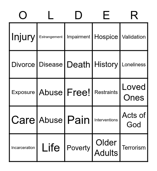 Trauma Bingo Card