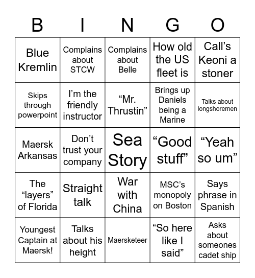 Cunningham Cargo Bingo Card