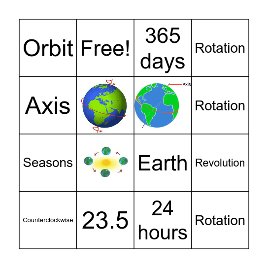 Earth's Rotation & Revolution Bingo Card