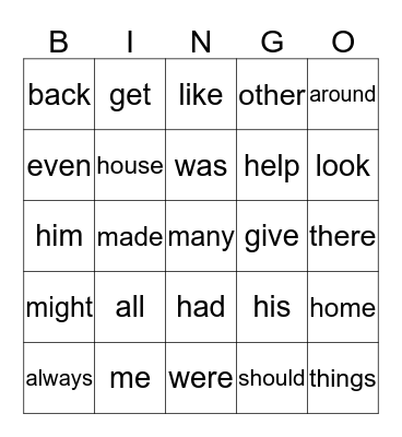 Henry and Mudge Sight Word Bingo Card