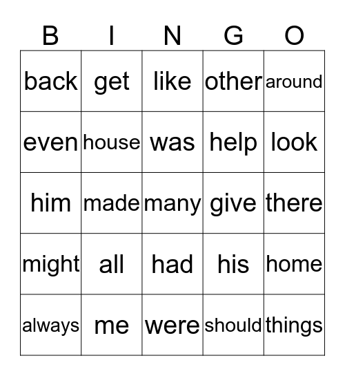 Henry and Mudge Sight Word Bingo Card