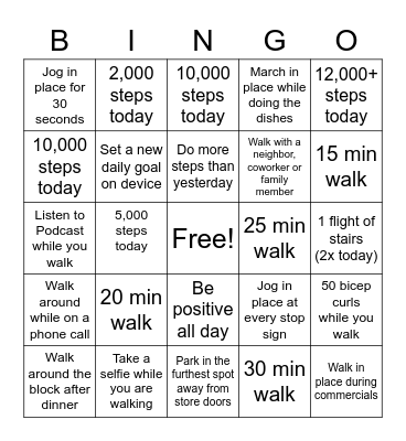 STEP CHALLENGE Bingo Card