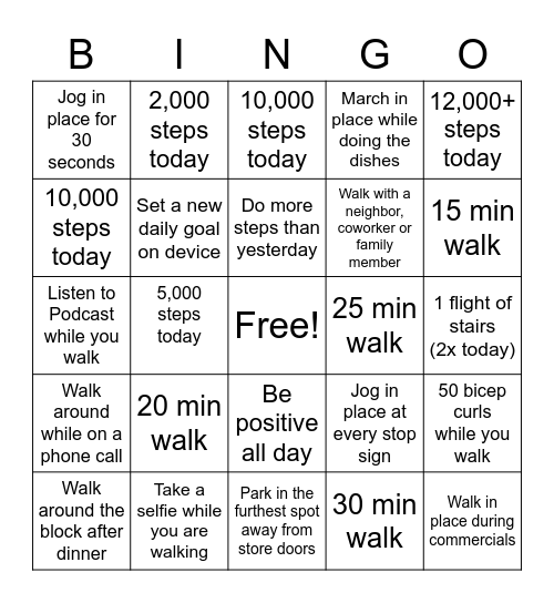 STEP CHALLENGE Bingo Card