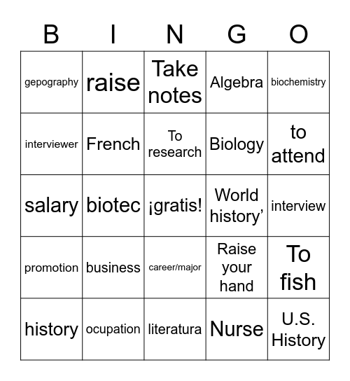 Escuela, trabajo y tiempo libre (Sp3U7) Bingo Card