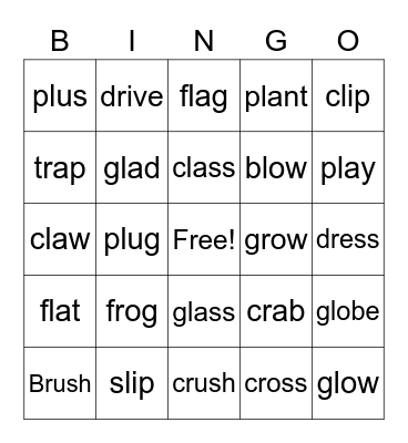L and R blends Bingo Card