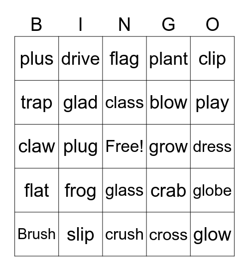 L and R blends Bingo Card