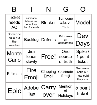 Sprint Planning Bingo Card