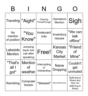 Thursday Call Bingo Card